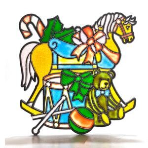 Vintage Christmas Rocking Horse Faux Stained Glass Sun Catcher Made of Acrylic